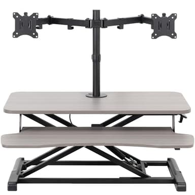 VIVO Height Adjustable 32 inch Standing Desk Converter with Dual 13 to 30 inch Monitor Stand, Sit Stand Monitor Mount and Desk Riser, Gray, DESK-V000K-M2G - Image 1