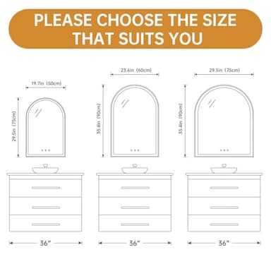 OUMUSU Arched LED Bathroom Mirror 20"x30", Orange Gold Bathroom Mirror with Lights-Anti-Fog, Dimmable-LED Mirror for Bathroom,3 Colors - Image 2