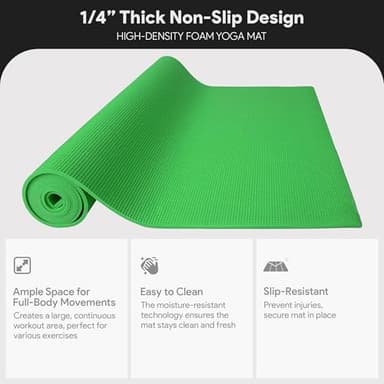 Fitvids 1/4-Inch High Density Thick Non Slip Yoga Mat with Knee Pad and Carrying Strap for Workout, Pilates, Gym Home Exercise, Green - Image 3