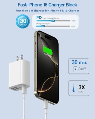 40W iPhone 17 16 Charger Block,2Pack 4-Port Fast USB C Charger Blocks,Multiport PD Power Adapter & QC Phone Charging Apple Adapter for iPhone 17 Air/17 Pro Max/16e/16 Pro/15/15Pro Max/14/13/12/11/iPad - Image 3