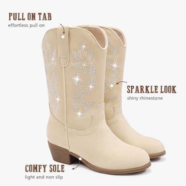 Cowboy Boots for Girls Pointed Toe Kids Cowgirl Boots Mid Calf Western Youth Cowgirl Boots Horse Riding Party for Toddler Little Big Kids - Image 8