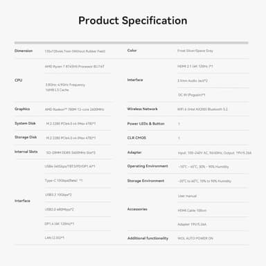 Beelink SER8 Mini PC AMD Ryzen 7 8745HS(UP to 4.9GHz), 32GB DDR5 1TB PCIE4.0 SSD, AMD Radeon 780M Graphics 12core 2600MHz Mini Gaming PC, USB4.0/Triple Display/2.5Gbps LAN Win 11 PRO Mini Computer - Image 9