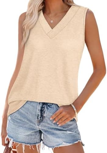 WIHOLL Tank Tops for Women Summer V Neck T Shirts Trendy Sleeveless Basic Tee Loose Fit 2025 Fashion - Image 3