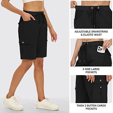 MoFiz Hiking Shorts for Women 10" Quick Dry Active Athletic Cargo Shorts Lightweight Summer Casual Running Shorts with Pockets Black L - Image 5