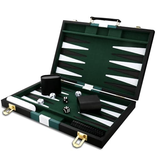 Backgammon Set - Classic Board Game with Premium Leather Case - Portable Travel Strategy Backgammon Game Set for Adults, Kids (11inch, Black) - Image 1