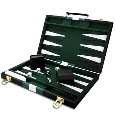 Backgammon Set - Classic Board Game with Premium Leather Case - Portable Travel Strategy Backgammon Game Set for Adults, Kids (11inch, Black) - Image 1