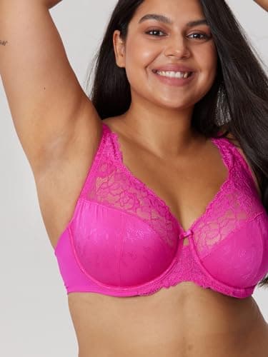 DELIMIRA Women's Plus Size Full Coverage Underwire Unlined Minimizer Lace Bra Glitter Pink 36K - Image 3