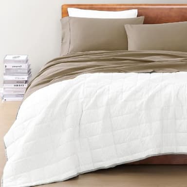 LANE LINEN 100% Organic Cotton RV Queen Sheet Sets, 4Pc Cotton Bed Sheets Short Queen Size, Percale Weave, Luxury Hotel Sheets RV Queen Size, Breathable RV Queen Sheets Deep Pocket Upto 15" - Taupe - Image 9