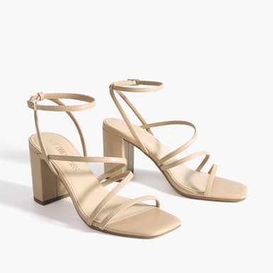 DREAM PAIRS Women's Heels Chunky Block Strappy Square Open Toe Ankle Buckle Heeled Sandals Wedding Party Dress Shoes Indie,Size 9.5,Nude,SDHS2428W - Image 5