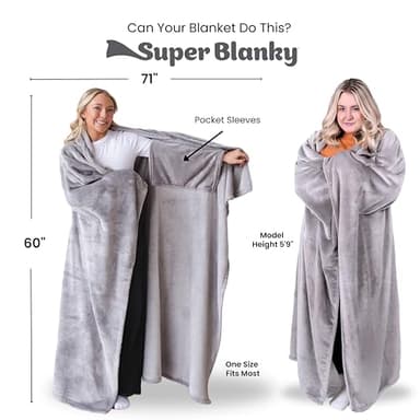 Super Blanky Wearable Blankets for Women, Adult Wearable Blanket Men, Christmas Gifts for Women, Comfy Girlfriend Birthday Gifts for Her, Wife Birthday Gift Ideas, Blanket With Sleeves - Light Gray - Image 4