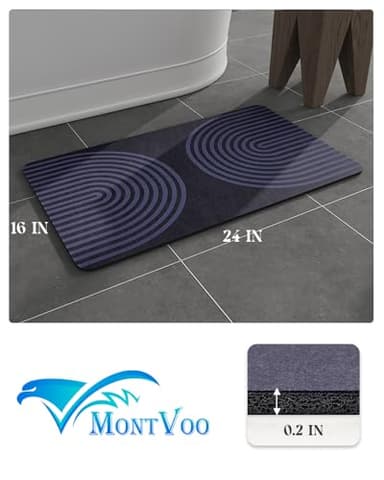 MontVoo -Bath Mat-Non Slip Thin Bathroom Rugs Fit Under Door- Quick Dry Absorbent Faux Suede Surface Grey Bathroom Floor Mats-Shower Rug for in Front of Bathtub Shower Blue Arched 16x24 - Image 2