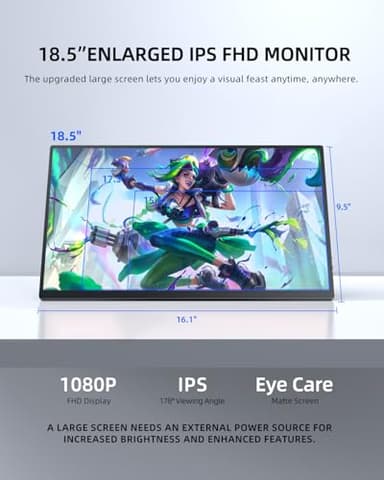 UPERFECT Portable Monitor 18.5 inch 120Hz 100% sRGB 1080P Portable Laptop Display w/Smart Cover, VESA & Speakers, Frameless IPS HDR Gaming Monitor USB-C HDMI Travel Second Monitor - Image 4