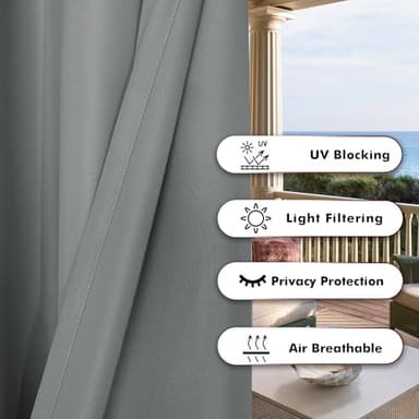 BONZER Waterproof Indoor/Outdoor Curtains for Patio Thick Privacy Extra Wide Grommet Curtains for Bedroom, Living Room, Porch, Pergola, Cabana, 1 Panel, 150W x 84L inch, Grey - Image 4