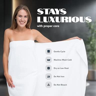 White Classic Luxury Bath Sheets Towels for Adults Extra Large 35x70 Inch - 700 GSM Turkish Cotton, Highly Absorbent | Hotel Collection | 2 Pack - Image 6