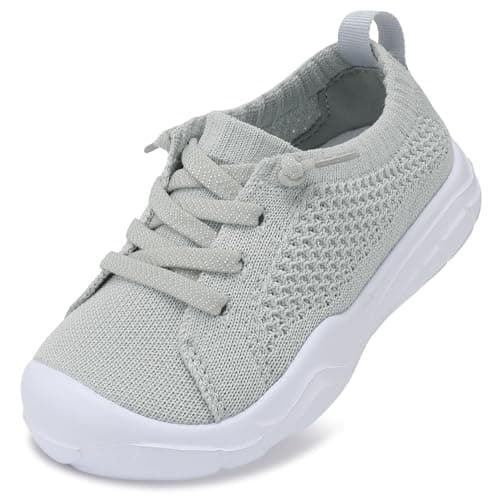 LeIsfIt Toddler Shoes Boys Girls Barefoot Shoes Kids Breathable Sneakers Tennis Shoes Slip on Shoes Light Grey Size 6 - Image 1