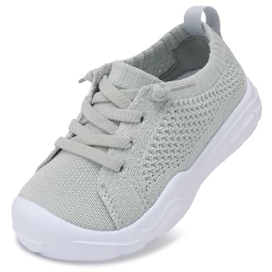 LeIsfIt Toddler Shoes Boys Girls Barefoot Shoes Kids Breathable Sneakers Tennis Shoes Slip on Shoes Light Grey Size 6 - Image 1