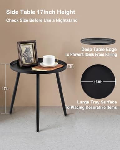 AOJEZOR Side Table: End Table for Indoor Use - Small Side Tables for Small Spaces All Matte Black with 3 Legged - Image 2
