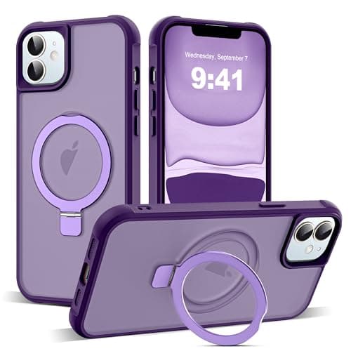 SKYLMW Compatible with iPhone 11 Case with Invisible Magnetic O-Ring Stand Military-Grade Translucent Case for iPhone 11 6.1" [Compatible with Mag-Safe][Great Grip Feeling], Purple - Image 1