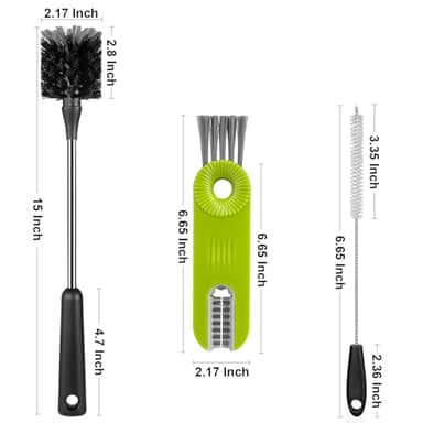 [3 Pack] Bottle Brush, 15 Inches Stainless Steel Long Handle Baby Bottle Scrub Cleaning Brushes with Straw & Lid Brushes for Sports Water Bottle, Cups, Coffee Mugs, Glasswares, Tumblers, Wine Decanter - Image 2