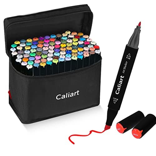 Caliart Markers, 100 Colors Dual Tip Art Markers Sketch Pens Permanent Alcohol Based, with Case for Adult Artist Halloween Drawing Sketching (Black Barrel) - Image 1