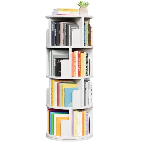 oneinmil Rotating Bookshelf, 360° Rotating Bookcase for Small Space, Corner Bookcase for Bedroom, Living Room, Study Room, 4 Tier, White - Image 1