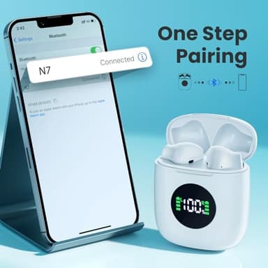 Ear Buds Bluetooth Headphones 50H Playtime Wireless Earbuds with Wireless Charging Case Dual LED Display Bluetooth earbuds Deep Bass Stereo in Ear Headphones for Smartphone Laptop Sports Workout White - Image 7