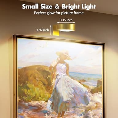 3Pcs Battery Operated Picture Light, Magnetic Led Painting Light with Remote Dimmable and Timer, 3 Lighting Modes Art Display Light for Picture Frame Paintings, Wireless Wall Decor Puck Lights, Gold - Image 4