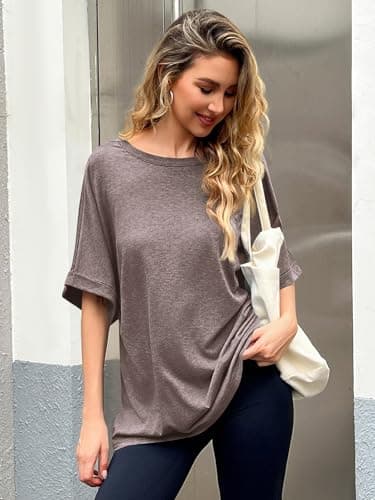 Women Oversized T-Shirt Summer Casual Short Sleeve Loose Tee Tops Brown - Image 5