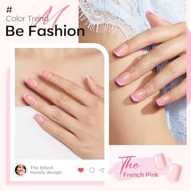 Modelones Pink French Tip Press On Nails, Spring Summer Short Square Fake Nails, Reusable Nail Kit with Nail Glue Adhesive Tabs Mini Nail File, Nails Press Ons 32Pcs 16 Sizes - Image 2
