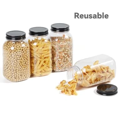 Naivees 32 OZ Storage Containers Clear Plastic Mason Jars with Screw On Lids, Plastic Empty Jars for Kitchen and Household,BPA Free, Food Safe (6 Pack-Black) - Image 8