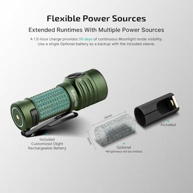 OLIGHT BatonTurbo EDC Flashlight Rechargeable, 1000 Lumens Compact LED Powerful Flash Light 510 Meters Long Throw, with Magnetic Charging Cable and Landyard for Hiking, Camping, Home Use (OD Green) - Image 7