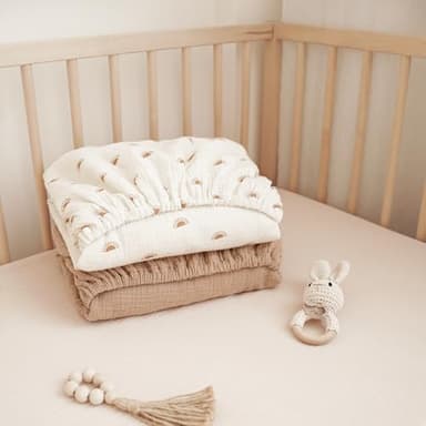 Konssy Muslin Crib Sheets for Boys, Soft Cotton Neutral Baby Sheets for Standard Crib Mattress 2 Pack, 52"x28" (Camel, Sun) - Image 7