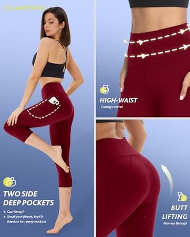 CAMPSNAIL 4 Pack Capri Leggings for Women - High Waisted Capris Tummy Control Yoga Pants with Pockets Workout Cycling Tights - Image 3