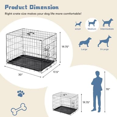 DUMOS Dog Crate, 30 Inch Medium Single Door Dog Cage with Divider Panel and Plastic Leak-Proof Pan Tray, Folding Metal Wire Pet Kennel for Indoor, Outdoor, Travel - Image 2