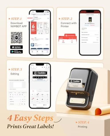 NIIMBOT B21 Inkless Label Maker, Portable Thermal Label Printer for Clothing, Address, Business, Compatible with iOS & Android, with 1 Pack 50x30mm White Label, Black - Image 8