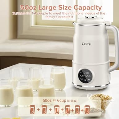 Czlife N7 Nut Milk Maker, 50oz (1.5L) Automatic Soy Milk Maker Machine for Homemade Oat Milk, Nutmilk, Juice, Milkshake, Baby Food, Grains, Almonds Milk Maker with Delay Start/Keep Warm/Clean - Image 2