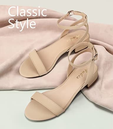 Ankis Nude White Black Women Sandals Gold Silver Comfortable Strappy Open Toe Sandals for Women Dressy Summer 1 Inch Low Block Clear Pink Taupe Heel Flat Adjustable Ankle Strap Wide Available Shoes - Image 2