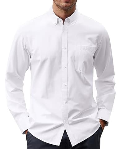 J.VER Men's Cotton Button Down Oxford Shirts Regular Fit Long Sleeve Casual Business Shirt with Pocket A-White 3X-Large - Image 1