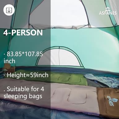 ASFANES 4 Person Waterproof Tents for Camping Easy Setup Outdoor Portable Backyard Camping Tents Suitable for Car, Backpacking, Hiking, Picnic or Fishing, Army Green - Image 5