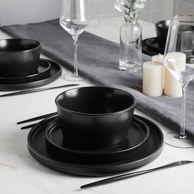 Stone Lain Celina Stoneware 32 Piece Dinnerware Set, Plates and Bowls, Black Matte Dish Collection, Service for 8 – Contemporary Minimalist Style, Microwave & Dishwasher Safe - Image 4