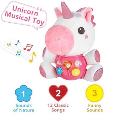 iPlay, iLearn Baby Unicorn Musical Toys, Newborn Girls Gift, Soft Unicorn Plush Stuffed Animal, Infant Light Music Time, 1st Birthday Shower Gift Stuffers for 0 1 2 3 6 9 12 18 Month 1-3 Yrs Toddlers - Image 3