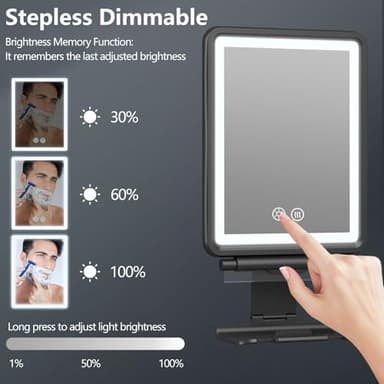Heated Shower Mirror Fogless for Shaving, 3 Colors Stepless Dimmable Lights Fogless Mirror for Shower, Rechargeable Anti Fog Shaving Mirror for Shower with Razor Holder for Men, Light Memory Function - Image 4