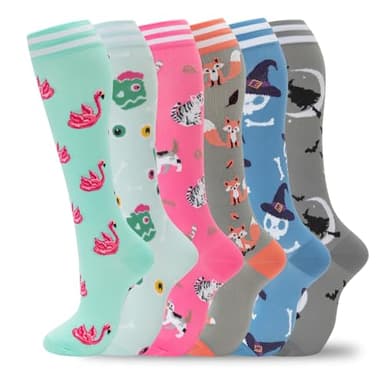 fenglaoda Compression Socks Women Men 6 Pairs, Knee High Best Support Circulation Socks for Running, Travel, Flight, Nurse - Image 1