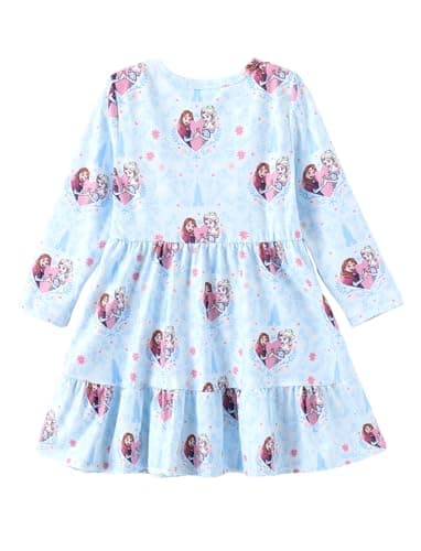 Disney Frozen Elsa Dress Little Girl A-Line Character Print Casual Long Sleeve Winter Fall Clothes Kids Outfit Gift Party Costume 3T - Image 2