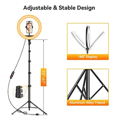 TODI 12" Ring Light with 63" extendable Tripod Stand, Selfie RingLight with Phone Holder and Selfie Remote, 2-in-1 Dimmable LED Ring Light for Makeup, Live Stream, Photography - Image 8