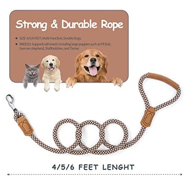 Mile High Life | Premium Leather Dog Leash | Strong Rope Leash | Leather Handle | Zinc Alloy Strong Clasp | Small Medium Large Dogs | 4/5/6 Feet(Brown, 72 Inch (Pack of 1)) - Image 5