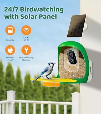 HIXX Smart Bird Feeder with Camera, Lifetime Free AI Bird Species Recognition, Solar-Powered Video Birds Feeder for Outdoors with HD Camera, Mounts Anywhere (Green) - Image 8