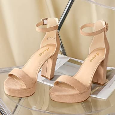 Ankis Platform Heels 4 Inches Chunky heels Sandals for Women Comfy Open Toe Block Heeled Sandals Black Nude White Silver Gold Ankle Strappy Heels Black Chunky Platform Heels for Women Summer Dress - Image 3