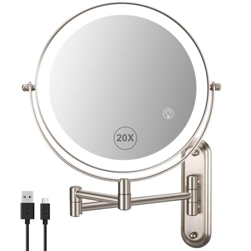 Wall Mounted Makeup Mirror, 1x/20x Magnifying Mirror with 8.5" Double Sided, Vanity Makeup Mirror for Bathroom, Brushed Nickel - Image 1