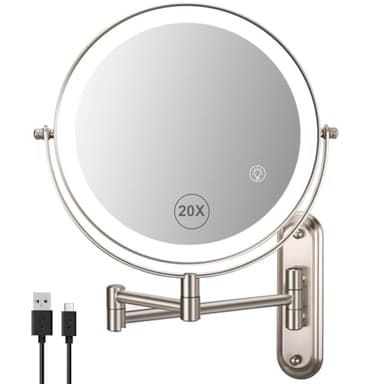 Wall Mounted Makeup Mirror, 1x/20x Magnifying Mirror with 8.5" Double Sided, Vanity Makeup Mirror for Bathroom, Brushed Nickel - Image 1